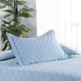Quilt Set Solid Ice Blue King(106"x96") Basketweave Pattern Lightweight Hypoallergenic Microfiber "Simone" by Bedsure Basketweave Ice Blue KING(106"x96")