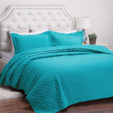 Quilt Set Solid Brilliant Jade Full/Queen(86"x96") Basketweave Pattern Lightweight Hypoallergenic Microfiber "Simone" by Bedsure Basketweave Brilliant Jade FULL/QUEEN(86"x96")
