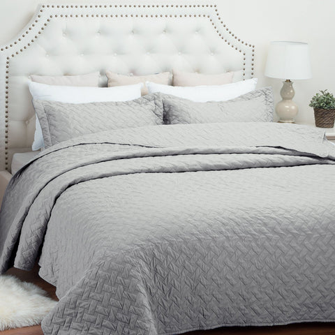 Quilt Set Solid Grey Twin(68"x86") Basketweave Pattern Lightweight Hypoallergenic Microfiber "Simone" by Bedsure Basketweave Grey TWIN(68"x86")