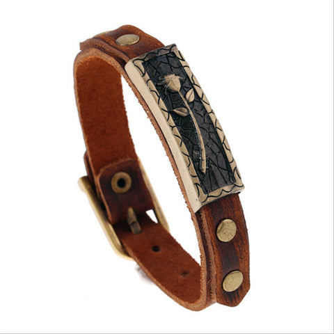 2016 Punk Style Retro Leather Bracelet Rose Bracelet Wristband For Women Men Fashion Jewelry Wholesale&Retail