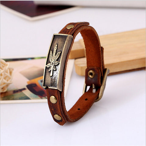 2016 Punk Style Alloy Leather Bracelet Maple Leaf Bracelet Wristband For Women Men Fashion Jewelry