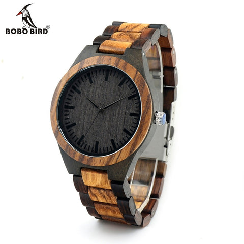 BOBO BIRD D30 Round Vintage Zebra Wood Case Men Watch With Ebony Bamboo Wood Face With Zebra Bamboo Wood Strap Japanese movement