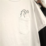2017 Summer T-shirt Women Casual Lady Top Tees Cotton Tshirt Female Brand Clothing T Shirt Printed Pocket Cat Top Cute Tee S-4XL