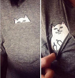 2017 Summer T-shirt Women Casual Lady Top Tees Cotton Tshirt Female Brand Clothing T Shirt Printed Pocket Cat Top Cute Tee S-4XL