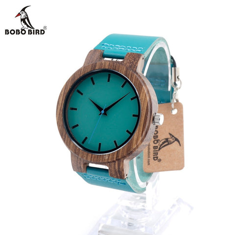 BOBO BIRD C28 Mens Blue Leather Band Antique Wood Watches With Blue Anlaogue Display Bamboo Wooden Watches in Gift Box