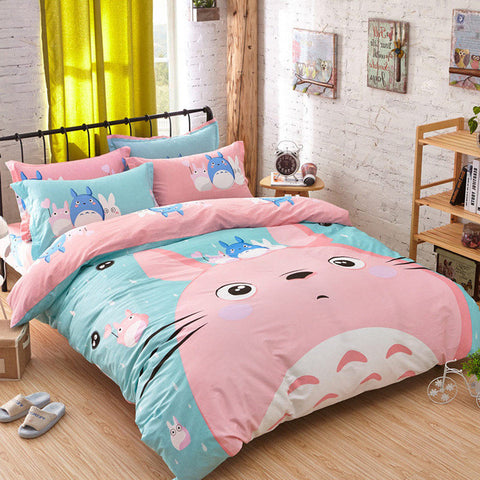 New 3D Pink cat Thickening cartoon kids bedding set 4pcs cotton Houses duvet cover bed sheet set linen quilt  pillowcase set