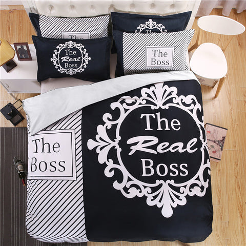 Who Is The Real "The Real BOSS" Bedding Set for Couple Duvet Cover Sheet Pillowcase Queen King Size Black White Bedlinen