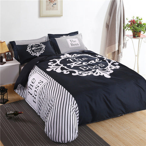 Who Is The Real "The Real BOSS" Bedding Set for Couple Duvet Cover Sheet Pillowcase Queen King Size Black White Bedlinen