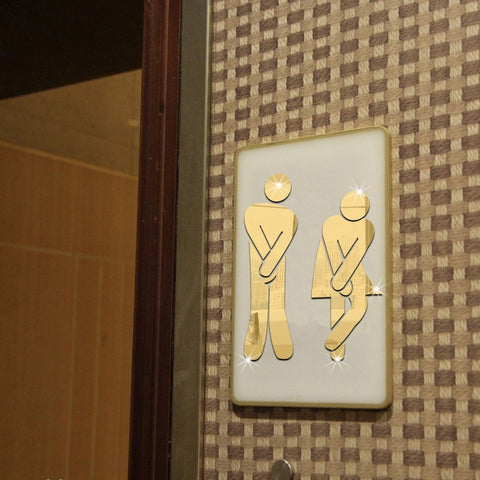 Removable mirror bathroom mirror wall stickers,3D bar bathroom toilet male and female sign mirror sticker