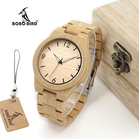 BOBO BIRD WD27 Bamboo Wooden Watch for Men Unique Lug Design Top Brand Luxury Quartz Wood Band Night Green Pointer Wrist Watches