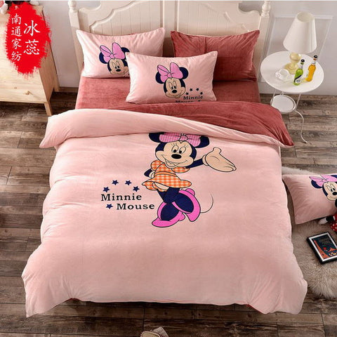 Mickey Mouse cartoon cotton bedding sets Twin/ Queen Size 3pcs/4pcs Sanding fabric super comfortable Give you a warm night
